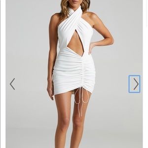White halter neck cutout mini dress